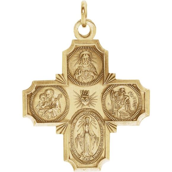 14k Yellow Gold Four-Way Cross Medal Pendant 29 x 30mm